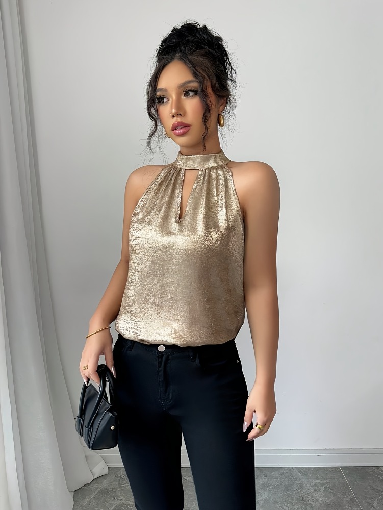 Champagne Golden Shiny Glossy  - đánh giá và giá Off Shoulder Blouse