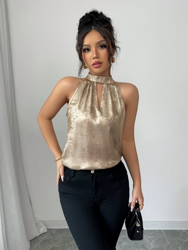 Champagne Golden Shiny Glossy  - đánh giá và giá Off Shoulder Blouse