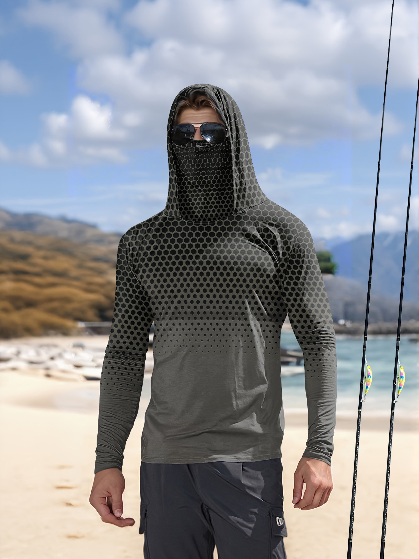 Men Hood Fishing Shirt long sl - đánh giá và giá Summer Clothing Tops